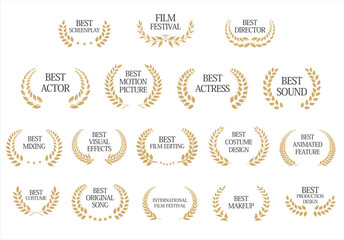 Collection of Award Laurel Wreaths for Cinema Festivals vector illustration  - obrazy, fototapety, plakaty