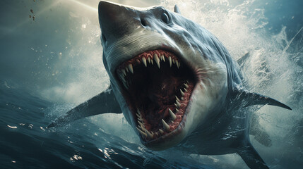 megalodon jumped out of the ocean Generative AI