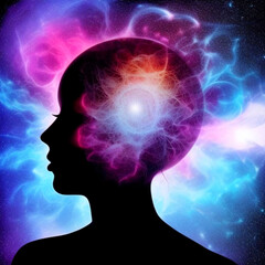 universe inside head, generative ai, head with light
