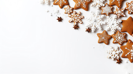christmas cookies on white background top view. Generative Ai. 