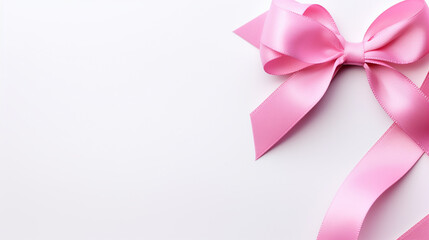 pink Ribbon and bow on white background, top view. Generative Ai. 