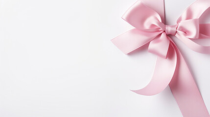 pink ribbon with elegant bow isolated on white background. Generative Ai. 
