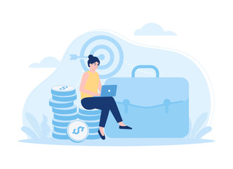 A woman concentration and focus on business goal or target business goal concept flat illustration