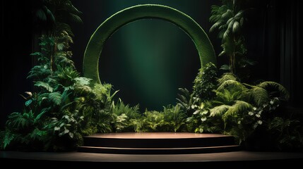 Podium with plants surrounding for display product