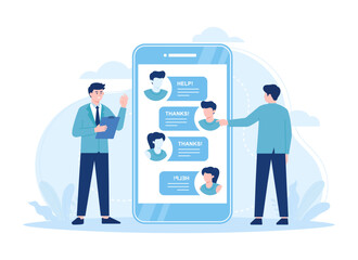 Obraz na płótnie Canvas Customer service is performed for customers on smartphone screens concept flat illustration