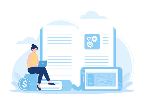 Programmer concept idea of coding testing and writing program using device concept flat illustration