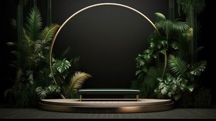 Obraz na płótnie Canvas Podium with plants surrounding for display product