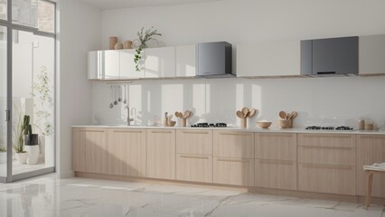 Fototapeta premium 3d render minimalist kitchen interior