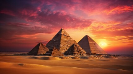 Great Pyramids of Giza, Egypt, at sunset generative ai - obrazy, fototapety, plakaty