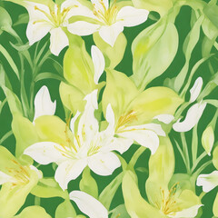 seamless pattern with lilies water color lily elegant green white