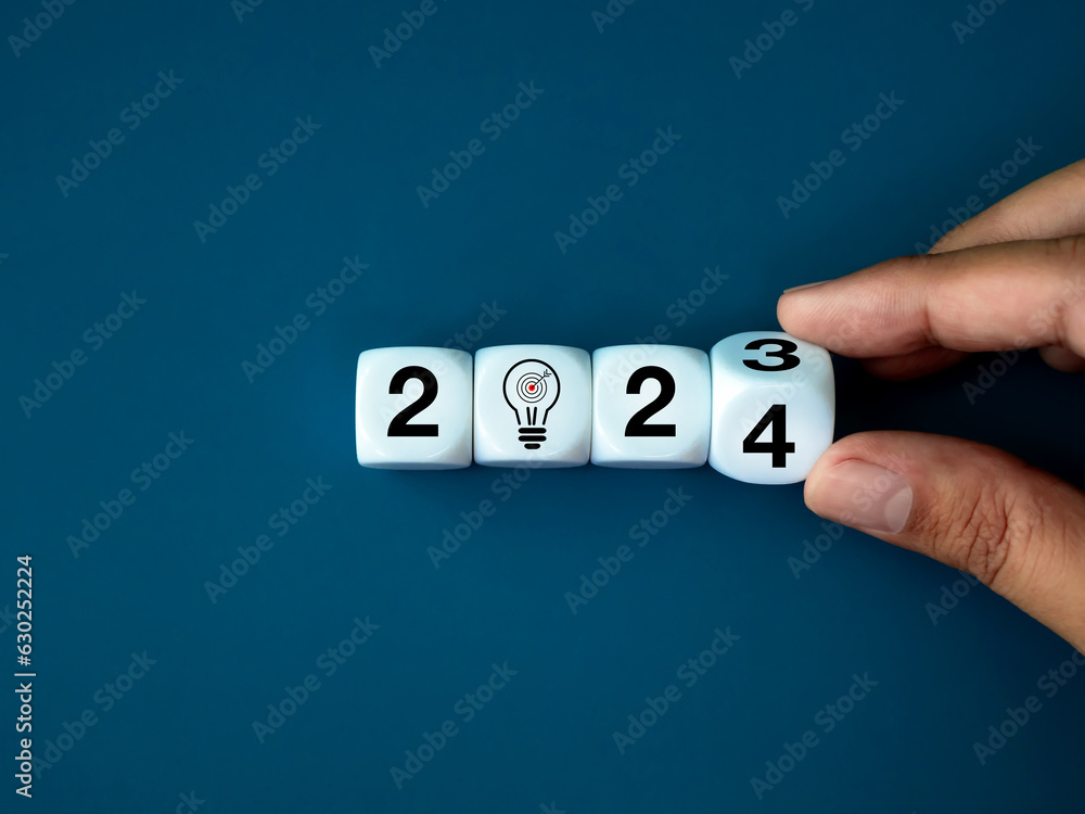 Poster 2024 happy new year with creative idea trend concepts. 2023 to 2024 year numbers calendar with targe