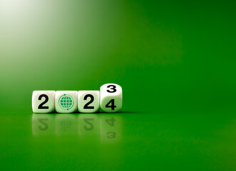 2024 happy new year with the green recycling, save planet and earth eco environment concepts....