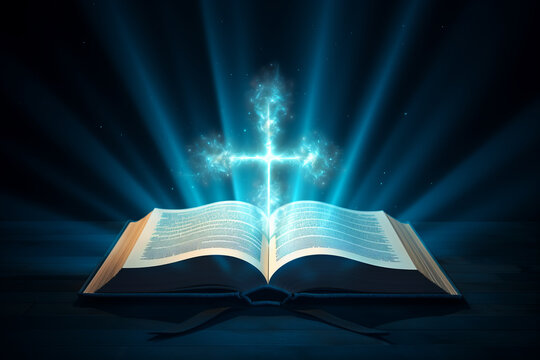 Open book with glowing cross