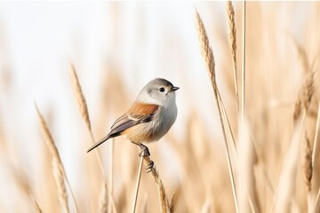 Eurasian penduline tit on the reed.