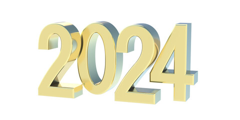 2024 New Year golden isolated on transparent background. PNG. 3d render