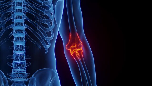 Animation of a man's inflamed left elbow
