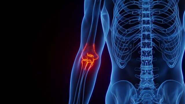 Animation of inflammation at man's left elbow