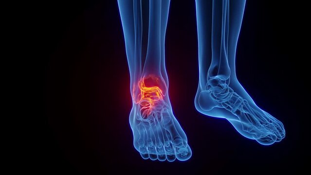 Animation of inflammation at the right ankle joint