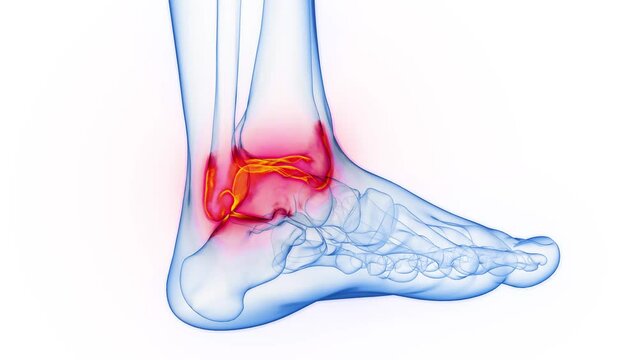 Animation of a man's inflamed right ankle joint