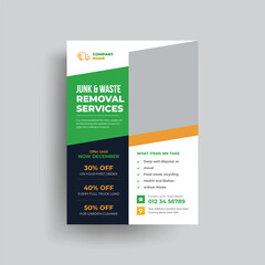 Junk removal service agency flyer template. Garbage, Waste removal poster leaflet template. Yard junk waste removal flyer poster leaflet design