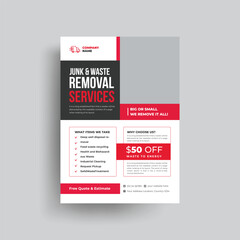 Junk removal service agency flyer template. Garbage, Waste removal poster leaflet template. Yard junk waste removal flyer poster leaflet design