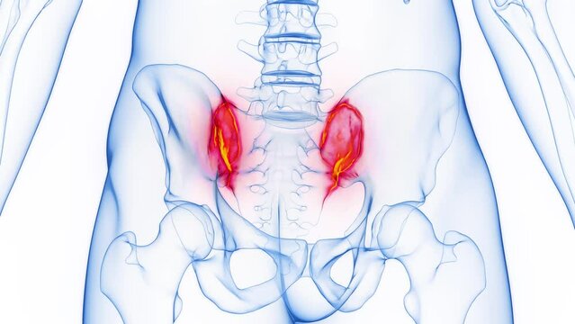 Animation of a man's inflamed sacroiliac joints