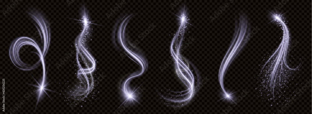 Poster white magic spiral vortex line light glow effect. shiny wind curve flare with sparkle png on transpa