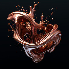 Futuristic Lustrous Copper Shape isolated on Black Background. Mystical Abstract Form.