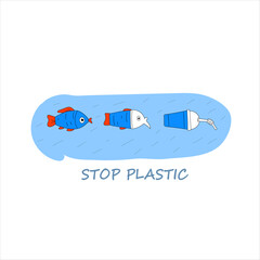 blue fish turns from ordinary to a plastic cup with a straw