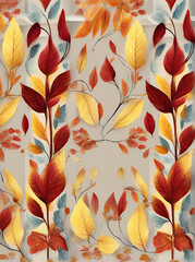 Floral autumn red yellow leaves painted background.