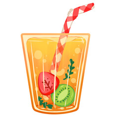 Mix fruits juice in a cup with adorable straw for picnic, summer and party 