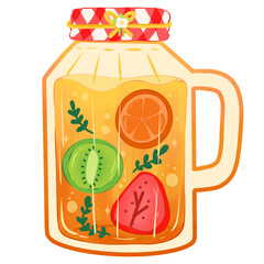 Jar with mix fruits juice for picnic, summer, and party 