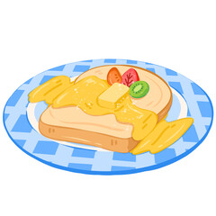 French Toast with butter and fruits on plate