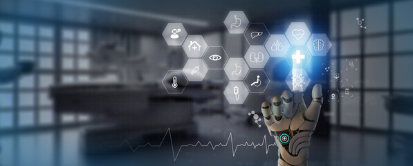 Digital healthcare on futuristic hologram concept. Artificial intelligence (AI) , Innovation and...