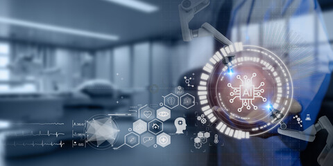 Artificial intelligence (AI) in healthcare concept. Helping to diagnose diseases more accurately,...