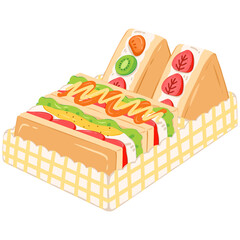 Omelet sandwiches and fruit sandwiches 