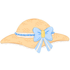 summer hat with light blue ribbon, picnic hat 