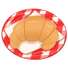 Croissant on a red check pattern plate