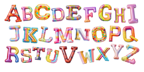 Colorful Air Mattress Alphabet. Realistic isolated illustration on white background. Summer in the pool font.