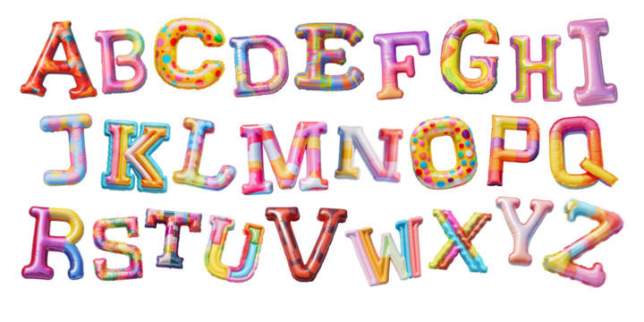 Colorful Air Mattress Alphabet. Realistic isolated illustration on white background. Summer in the pool font.