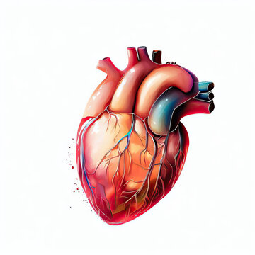 Anatomical Artistry: Human Heart Illustration on White, Generative AI