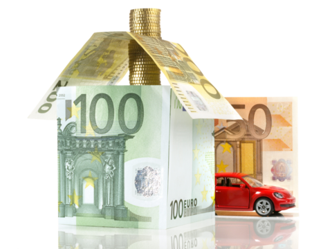 Real Estate Money House with Banknotes and Car - Transparent PNG Background