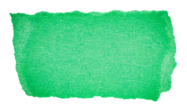 Single green piece of isolated ripped crumpled blank paper with copy space for text on white or transparent background
