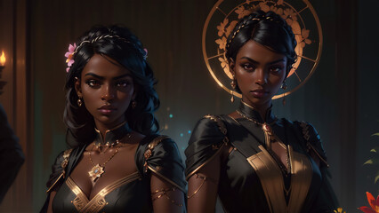 Fototapeta premium Beautiful young stylish african woman. Very beautiful african girl illustration. Beautiful black woman.
