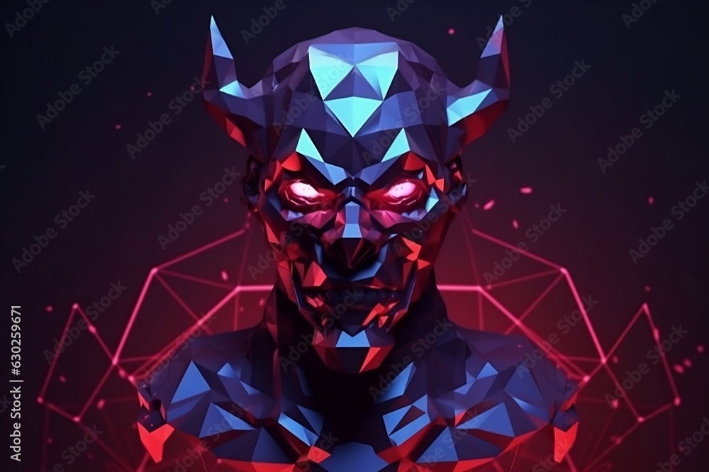 Poster bad ai controlling world with devil with 3d render image graphic, generative AI