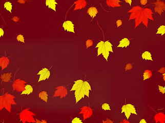 Fototapeta premium Autumn floral painted background red yellow flat.