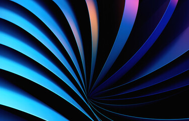 Blue and purple curves. Dynamic motion and creative design with bright glow. Vibrant 3d render for business backdrops. Futuristic abstract geometric.