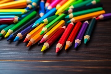 Fototapeta premium Colorful crayons on the wooden table