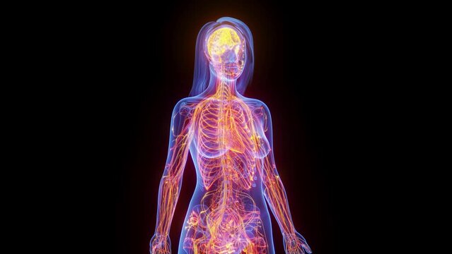 Animation of the nerves in a woman's body