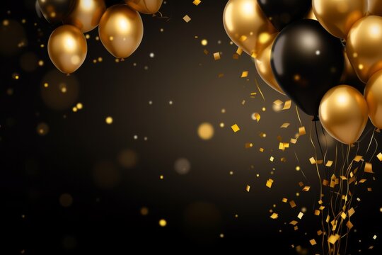 Celebration background with confetti and gold balloons